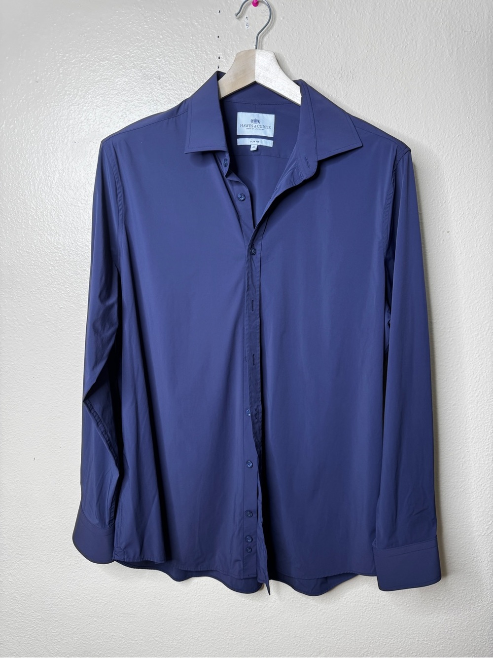 Hawes & Curtis Dress Shirt Men’s 17 36 Blue Nylon Stretch Performance Slim Fit